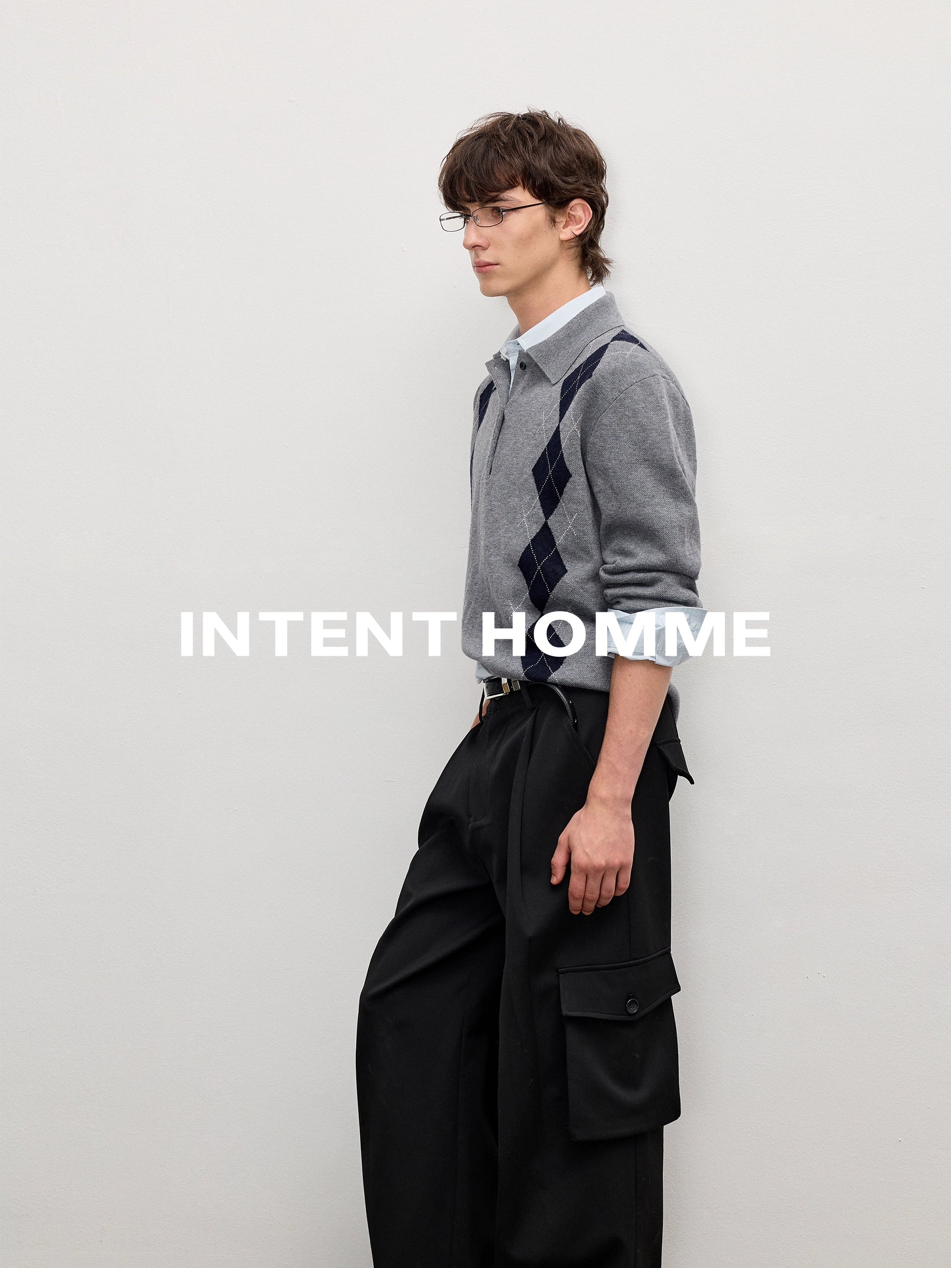 INTENT Vintage Casual Rhombus Knitted Sweater