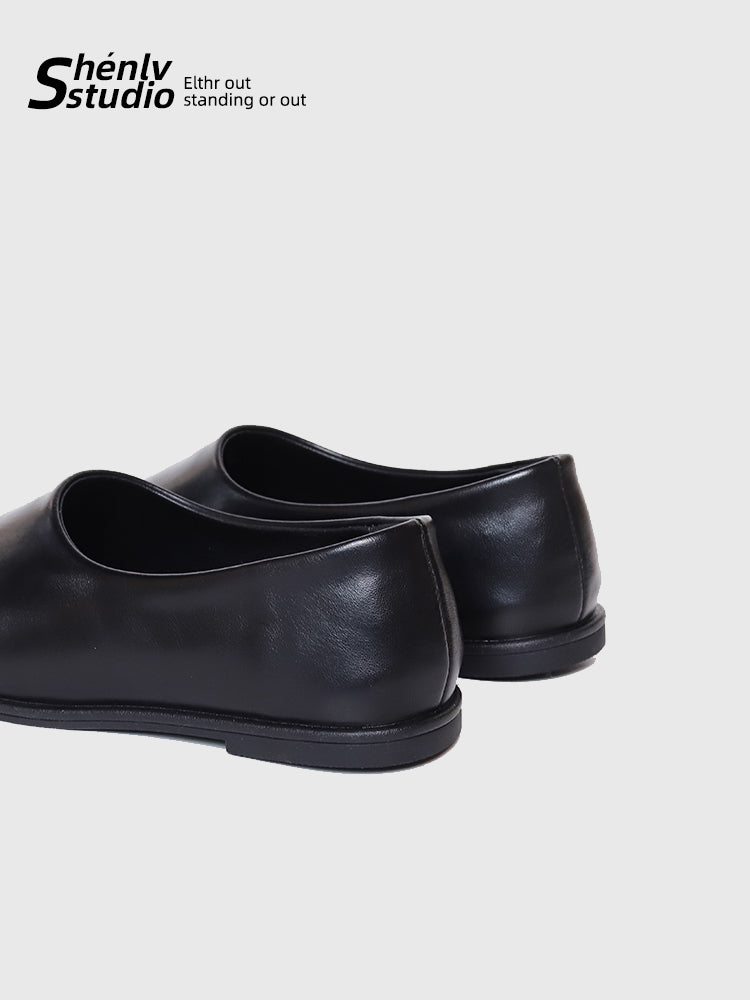 SHENLV STUDIO Simple One-pedal Lazy Flat Leather Shoes