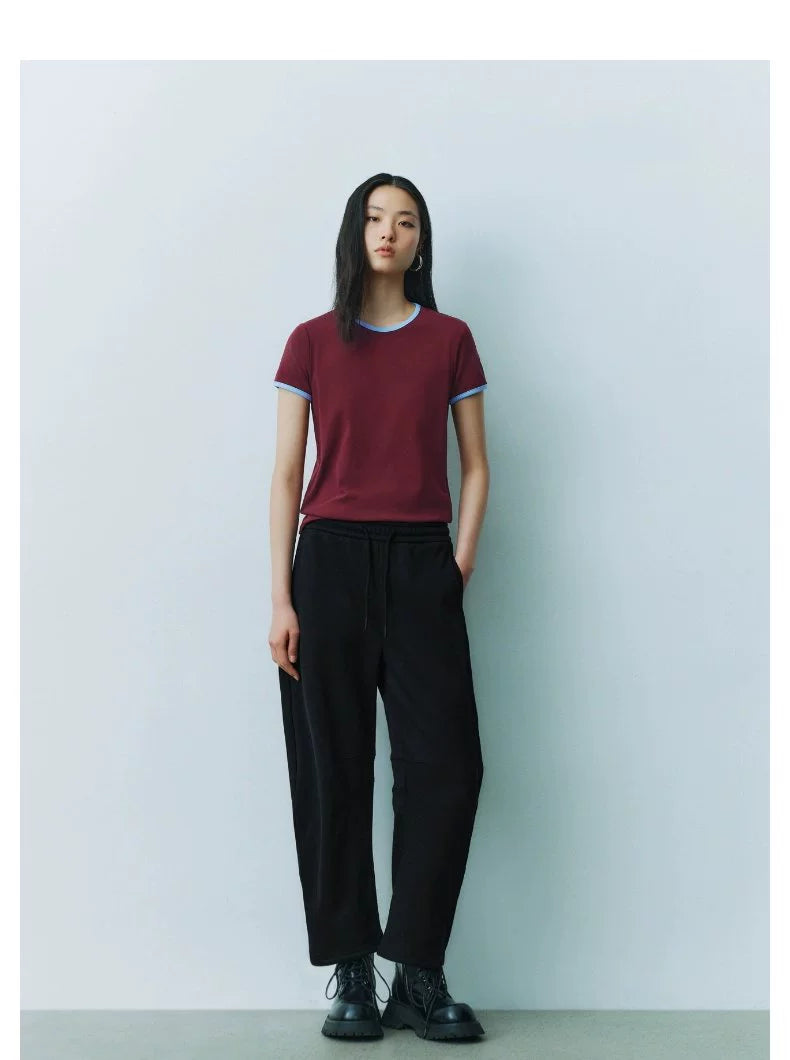 URBAN REVIVO Casual Contrasting Lines Crew Neck Short Sleeve T-Shirt