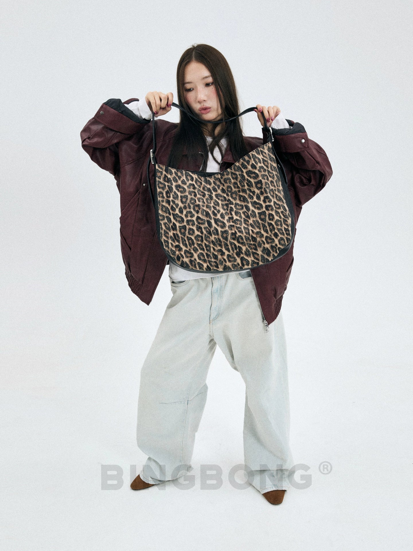 BINGBONG Leopard Print Large-capacity Color Matching Messenger Tote Bag