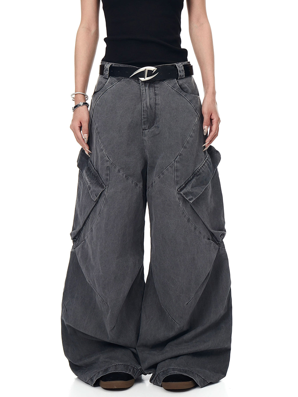 BLACKLISTS Old Deconstructed Multi-pocket Tooling Scimitar Wide-leg Pants