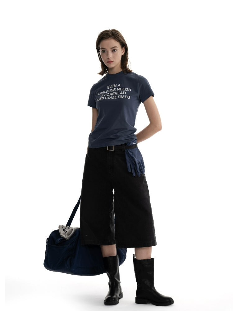 Loopsoon Retro Letter Print Minimalist Tee