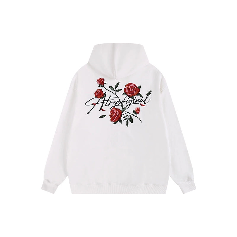ATRY Vintage Rose Floral Embroidered Hooded Sweater