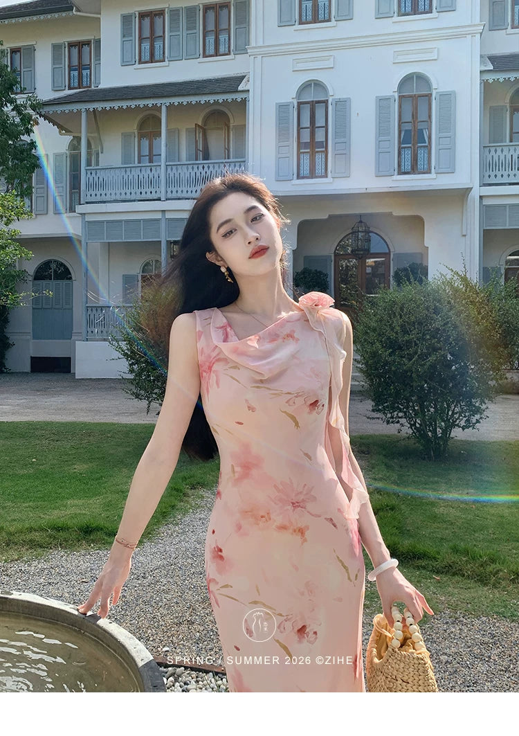 ZIHE Floral Suspender Dress