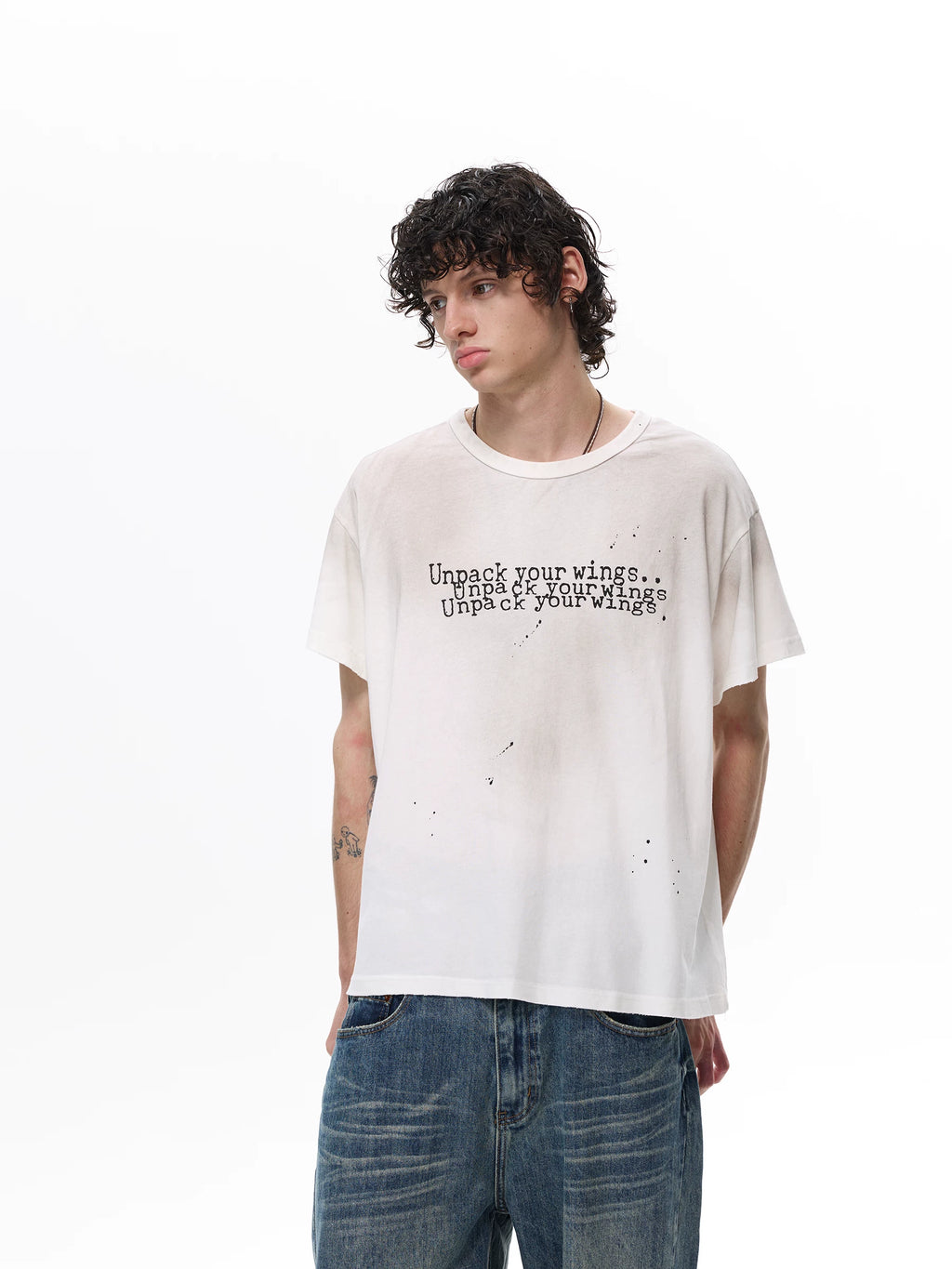 WLNEXT Splashing Ink Letter Print Lazy Tee