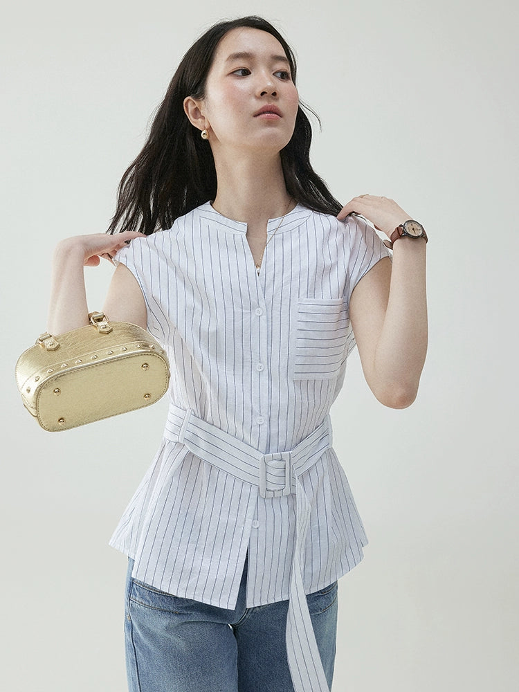 VOOE Temperament Pure Cotton Thin Belt Shirt