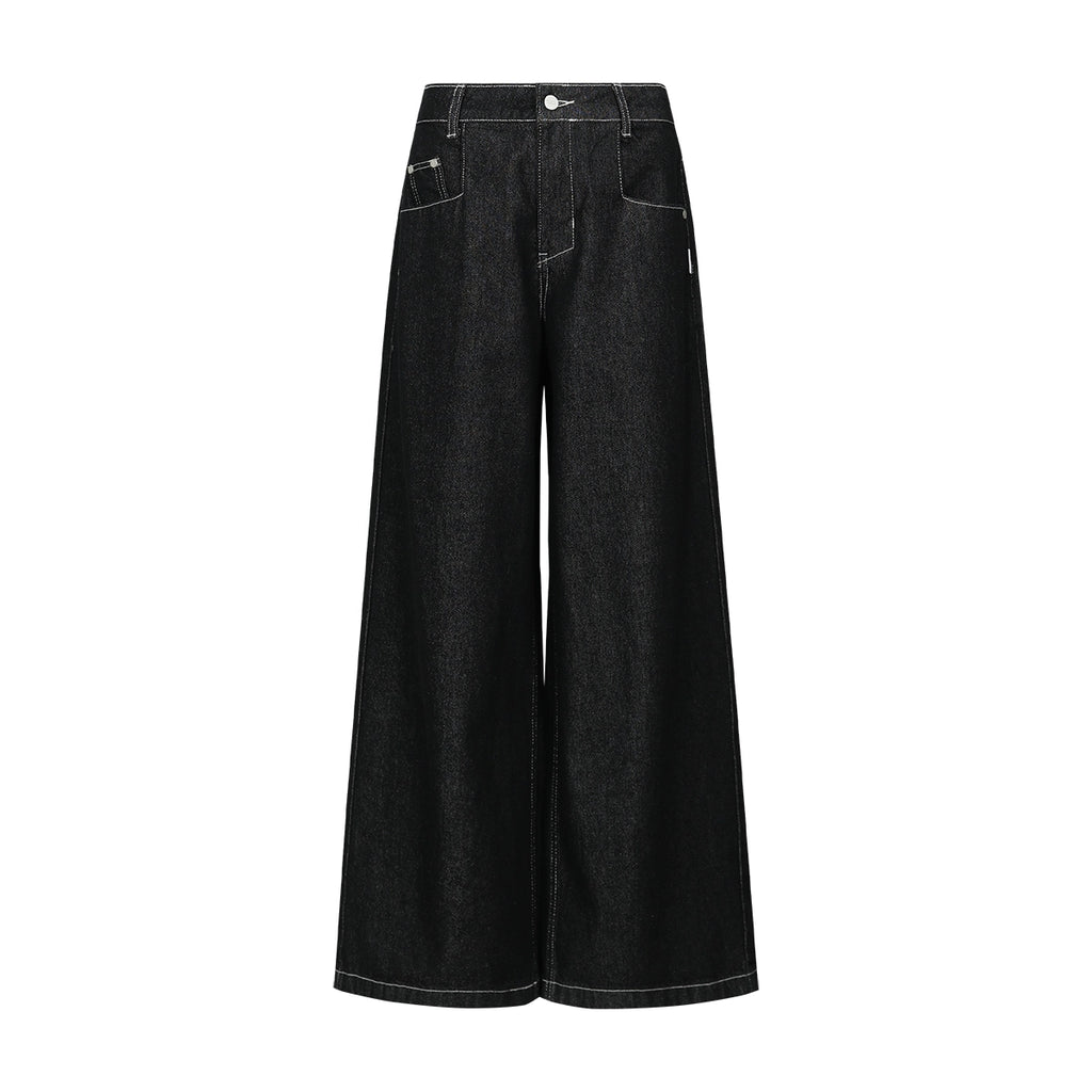 FUNKYFUN Open Stitch Loose Straight Jeans