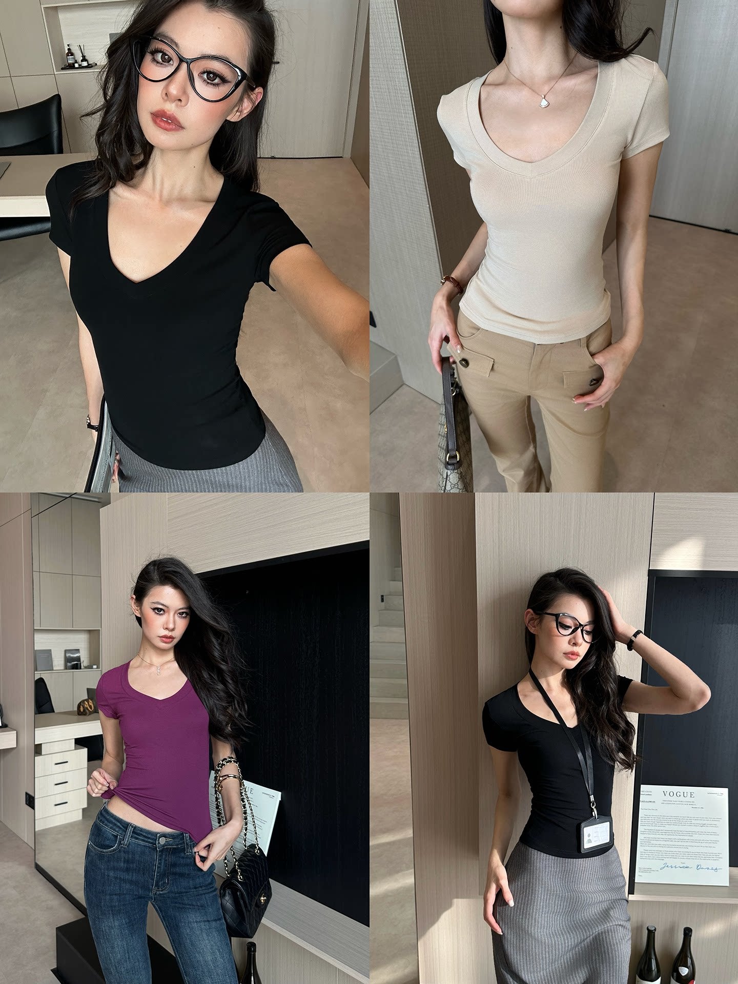 LLROGE V-neck Slim and Thin Tee