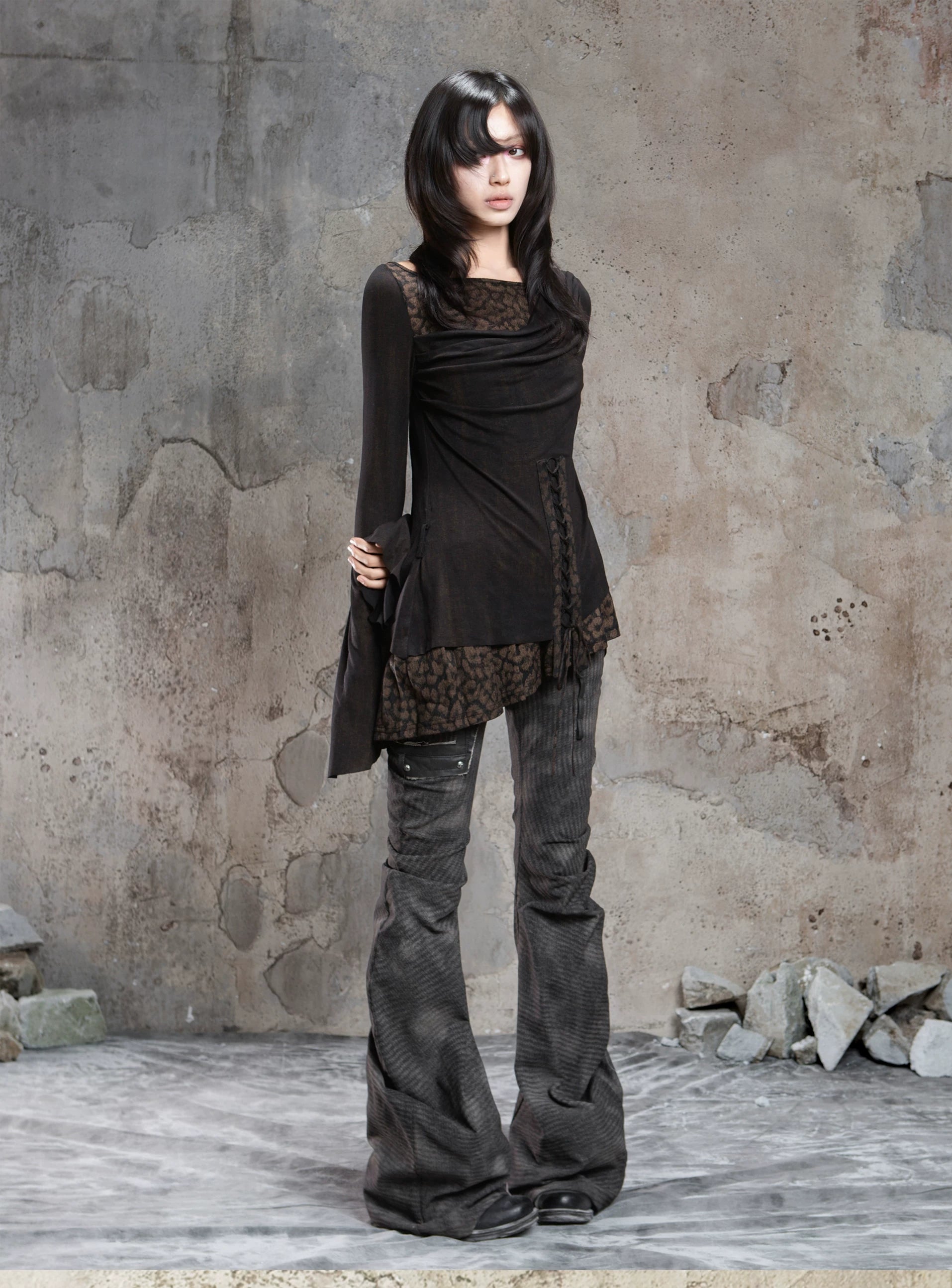 ARIADNAw Contrast Fake Two-piece Crew Neck Knitted Long Sleeves