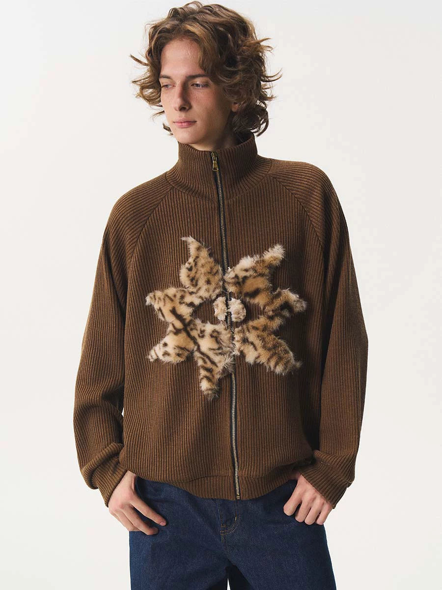 CNEW Retro Insulated Plush Patchwork Knit Jacket