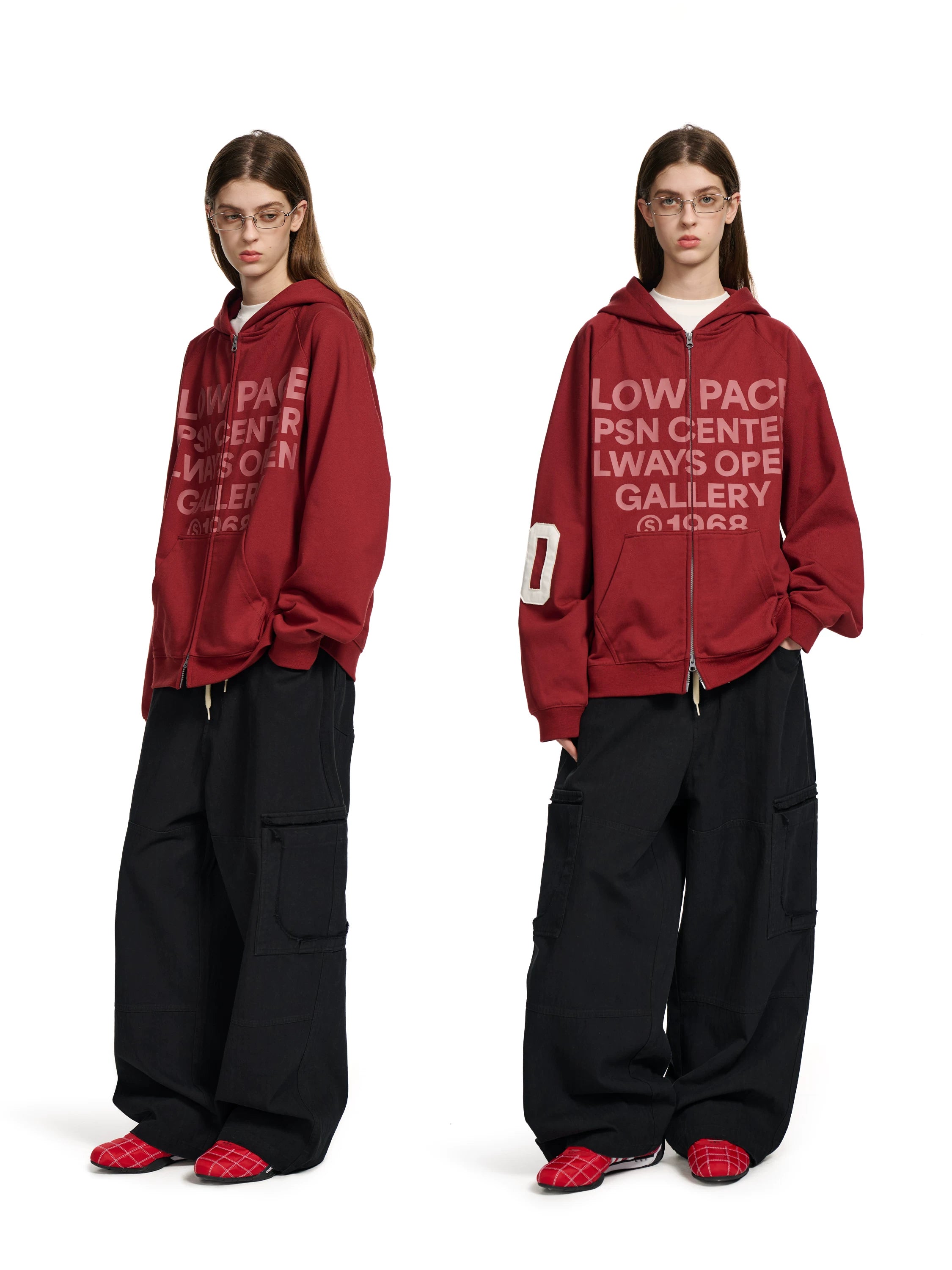 Loopsoon Front Chest Large Letter Print Hooded Sweater Couple
