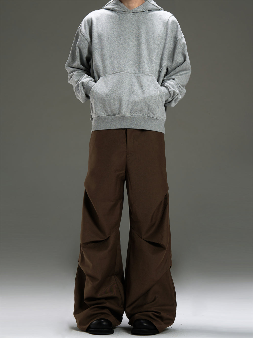 BTSG A-line Wide-leg Pleated Casual Pants Retro High-end Floor-length Trousers