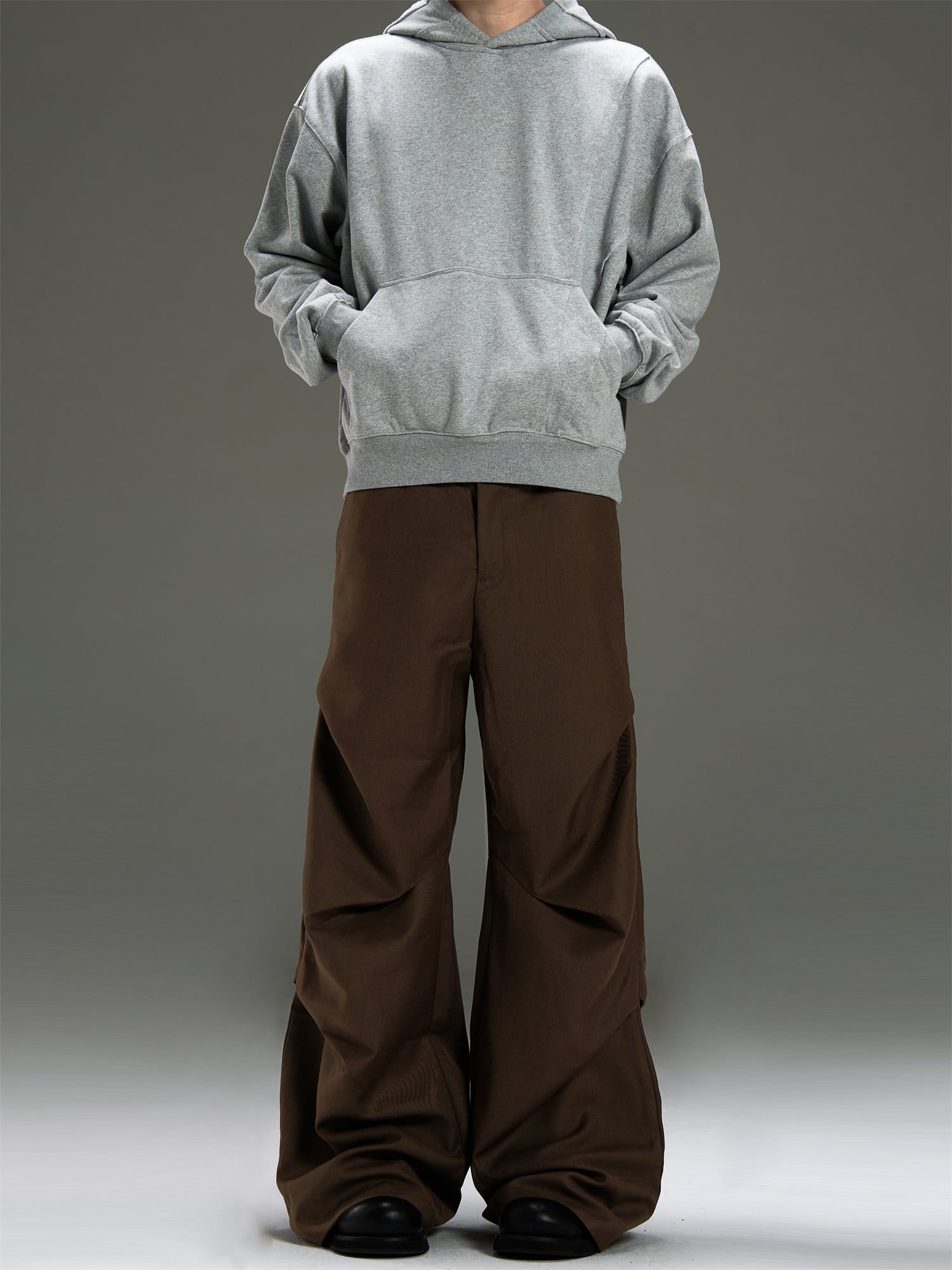 BTSG A-line Wide-leg Pleated Casual Pants Retro High-end Floor-length Trousers