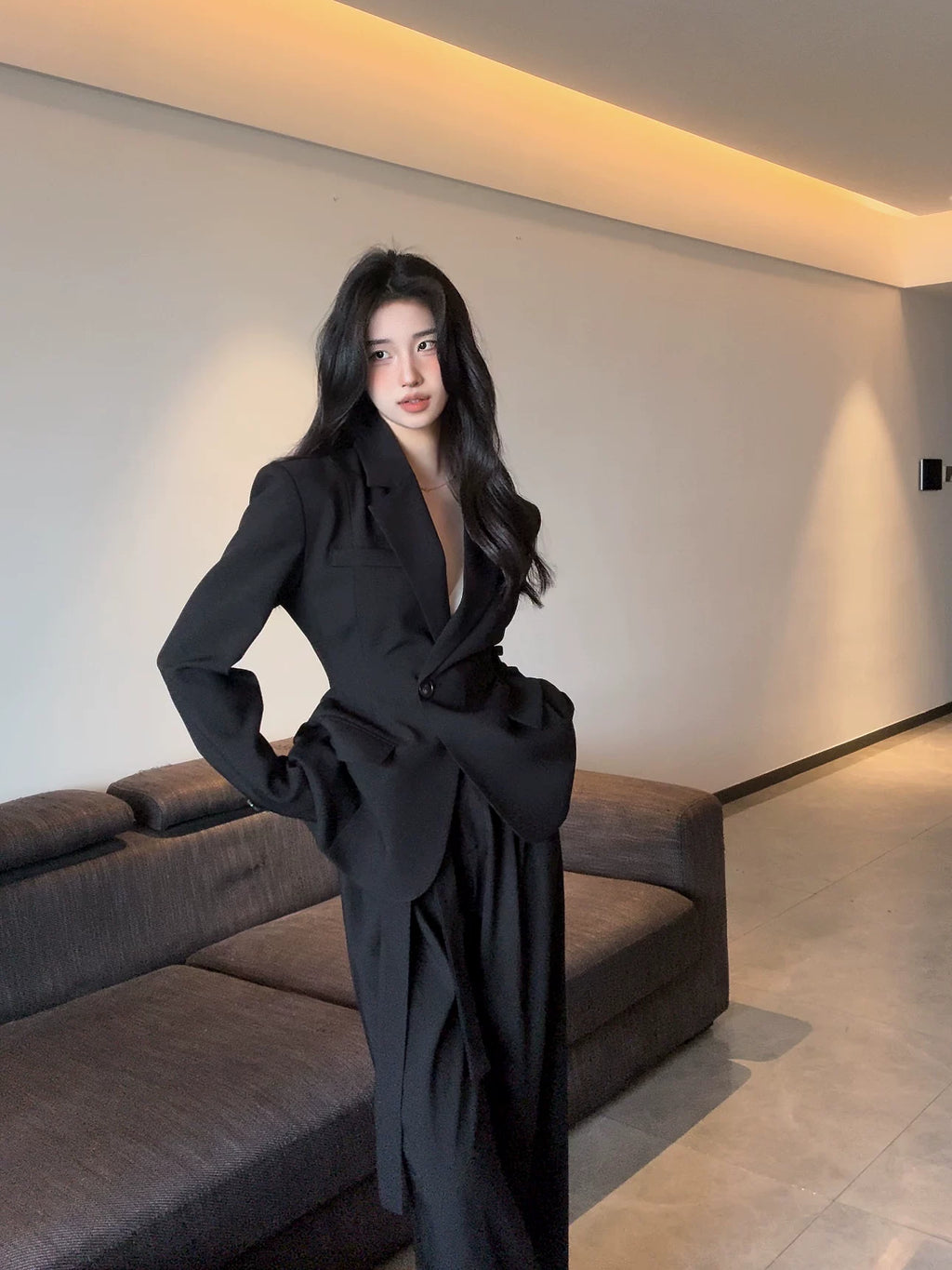 PANPANSTUDIO Medium and Long Wide Leg Pants Suit Set