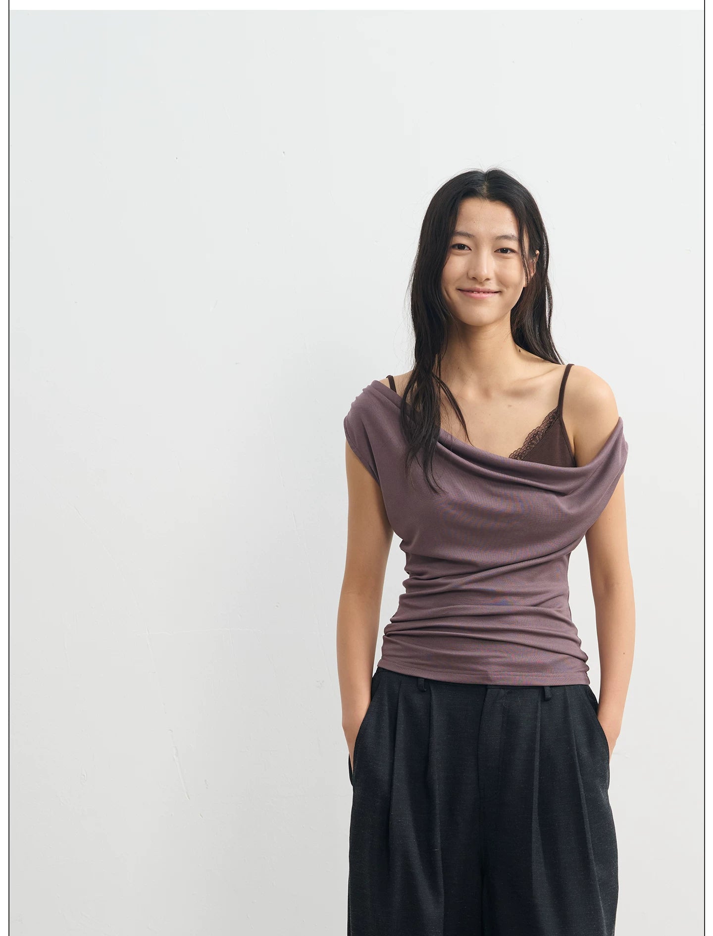 LINY LIBERTY Micro Swing Collar Fake Two-piece Lace Sling Vest