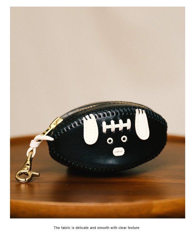 HALF WORK first layer cowhide key bag, genuine leather retro handmade football bag, earphone bag, key bag.