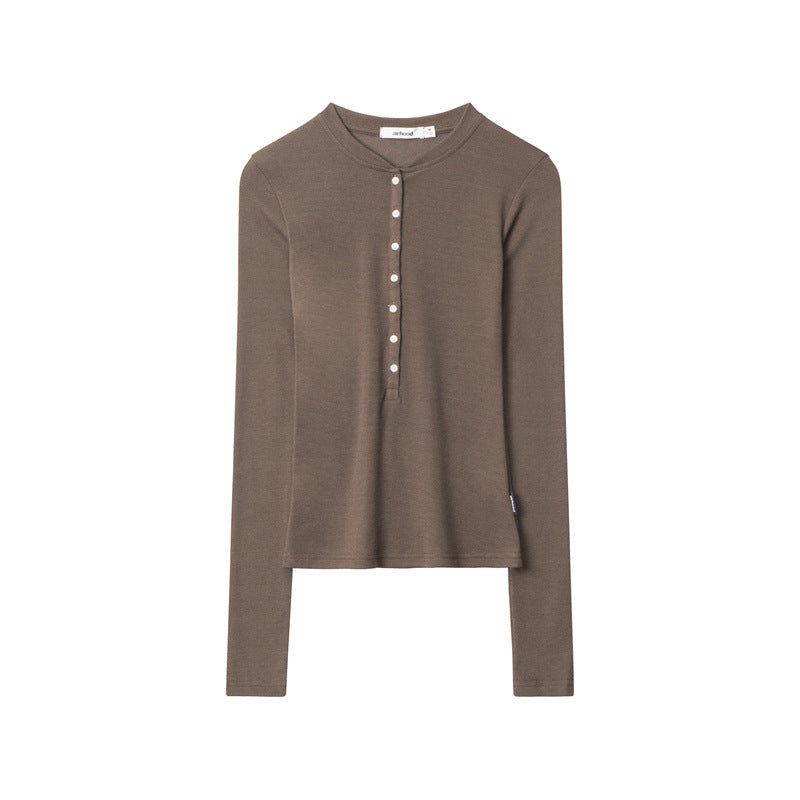 Nariele Button Design Slim Fit Crew Neck Long Sleeve