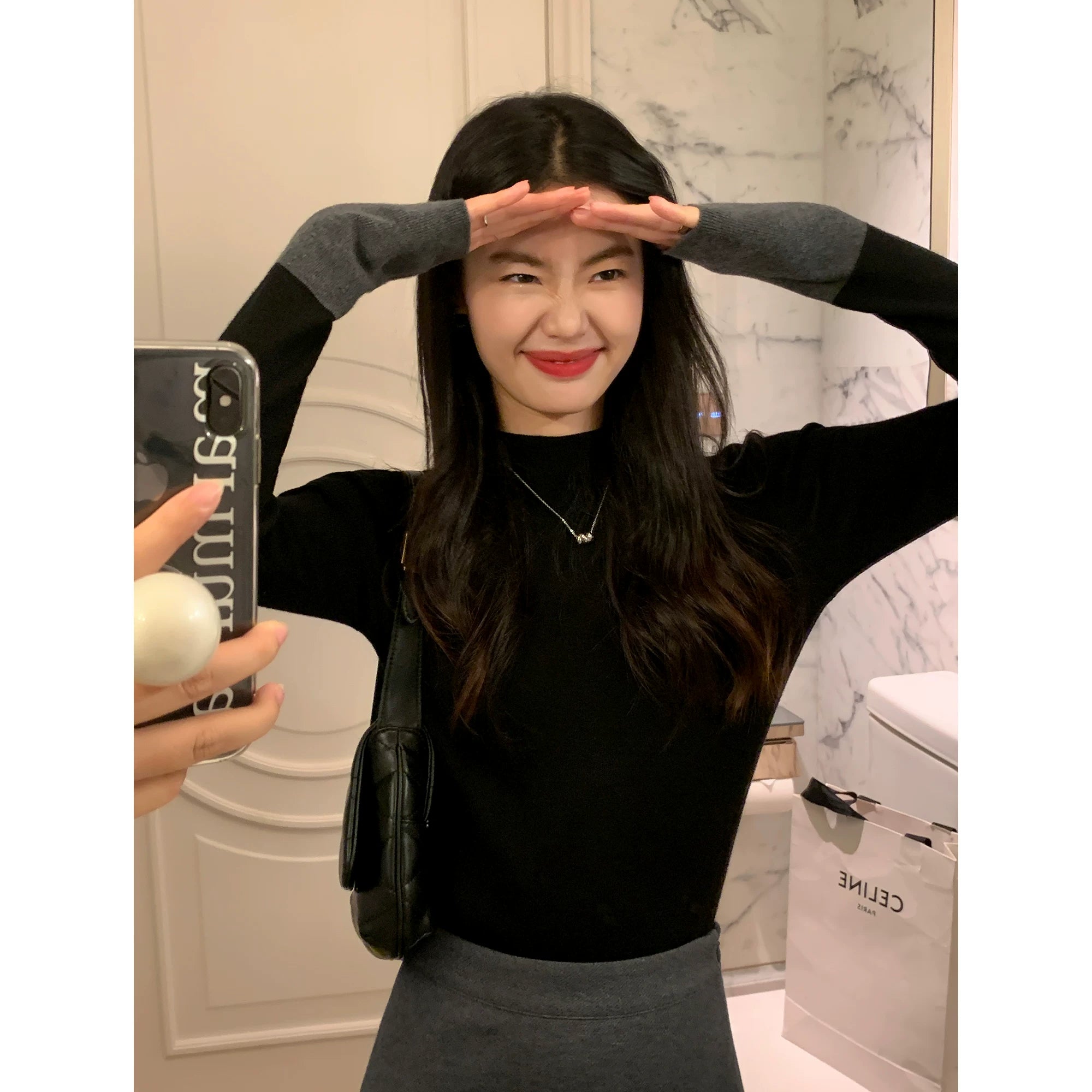 Pusumede Contrasting Color Slim-fitting Long-sleeved Knitted Sweater