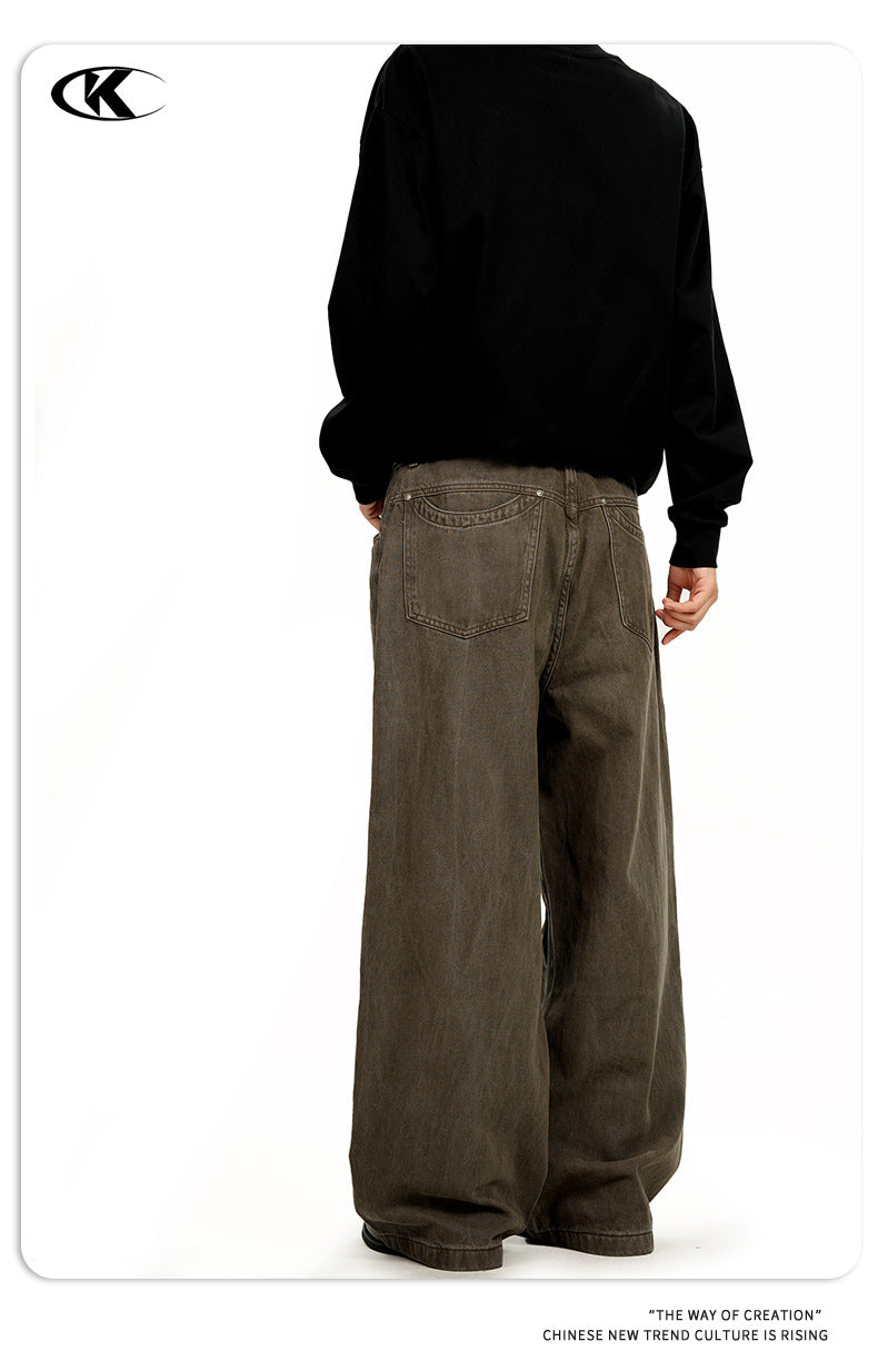 11KN Simple Retro Loose Straight-leg Pants