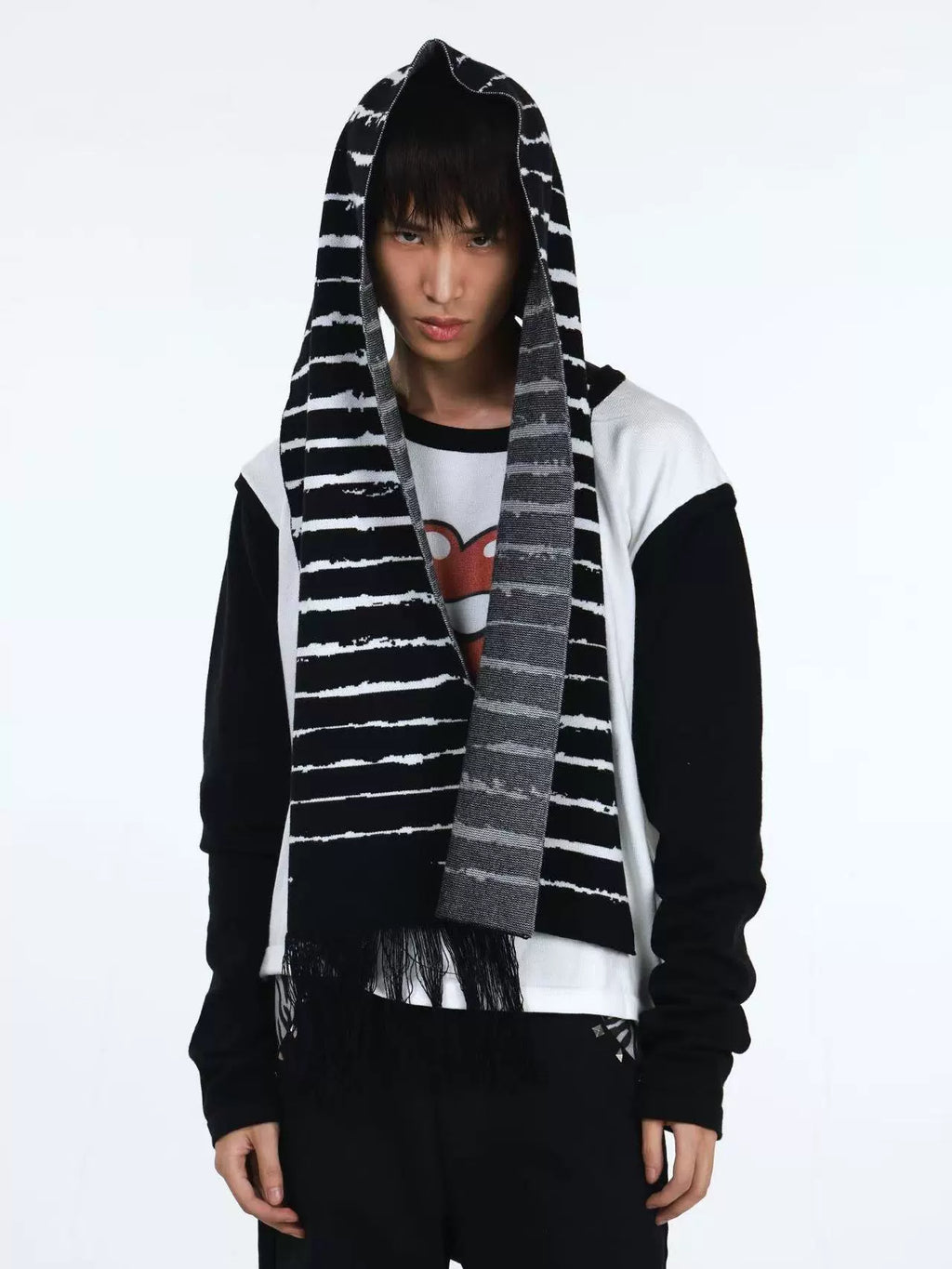 DETW Striped Knitted Fringed Scarf Scarf