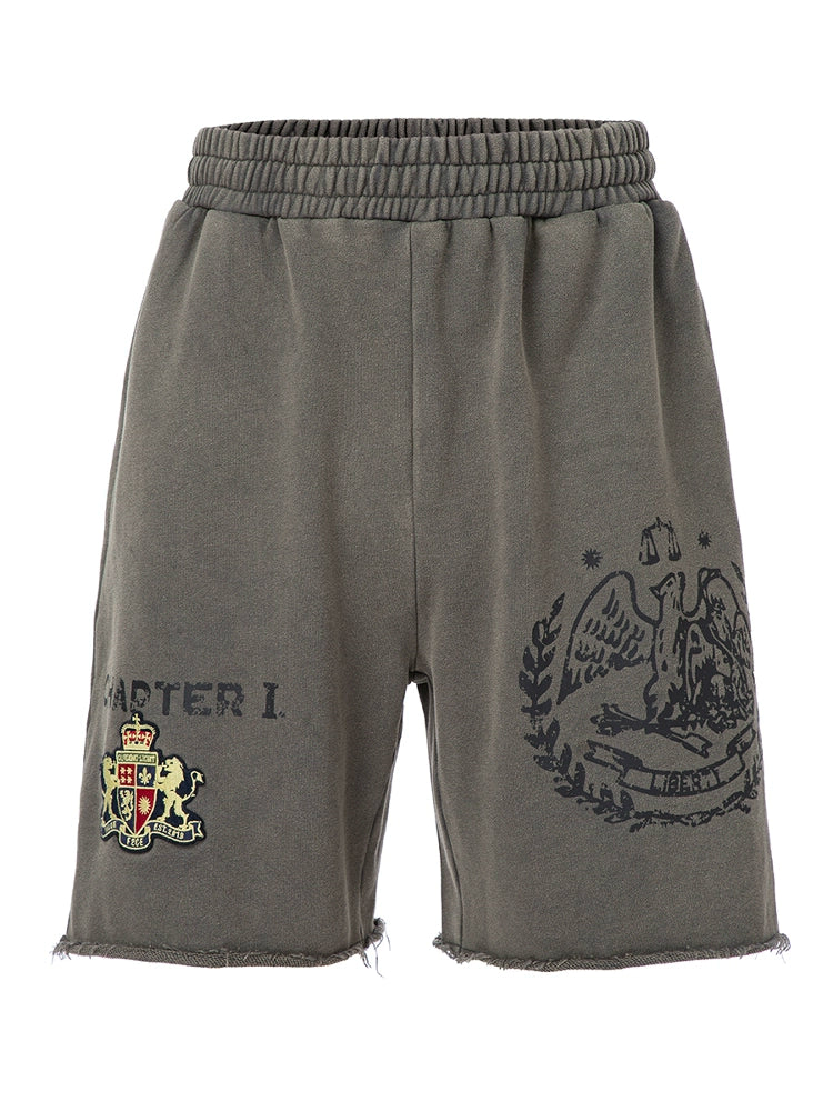 F2CE Loose Print Stamp Rough Edge Casual Versatile Shorts