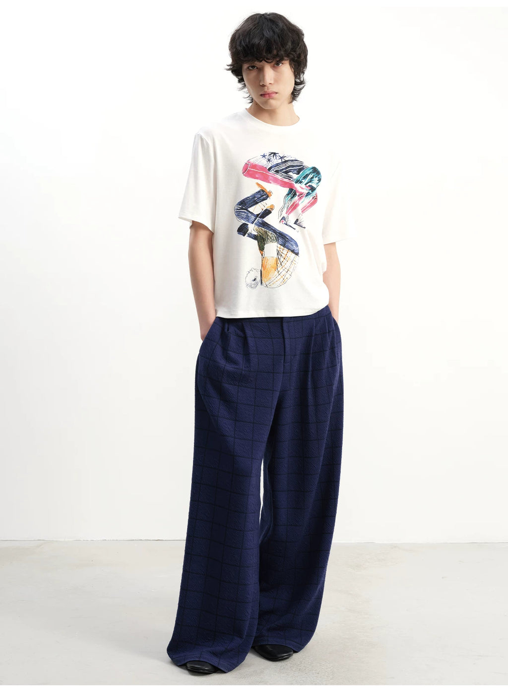 JCAESAR Plaid Casual Straight-leg Pants