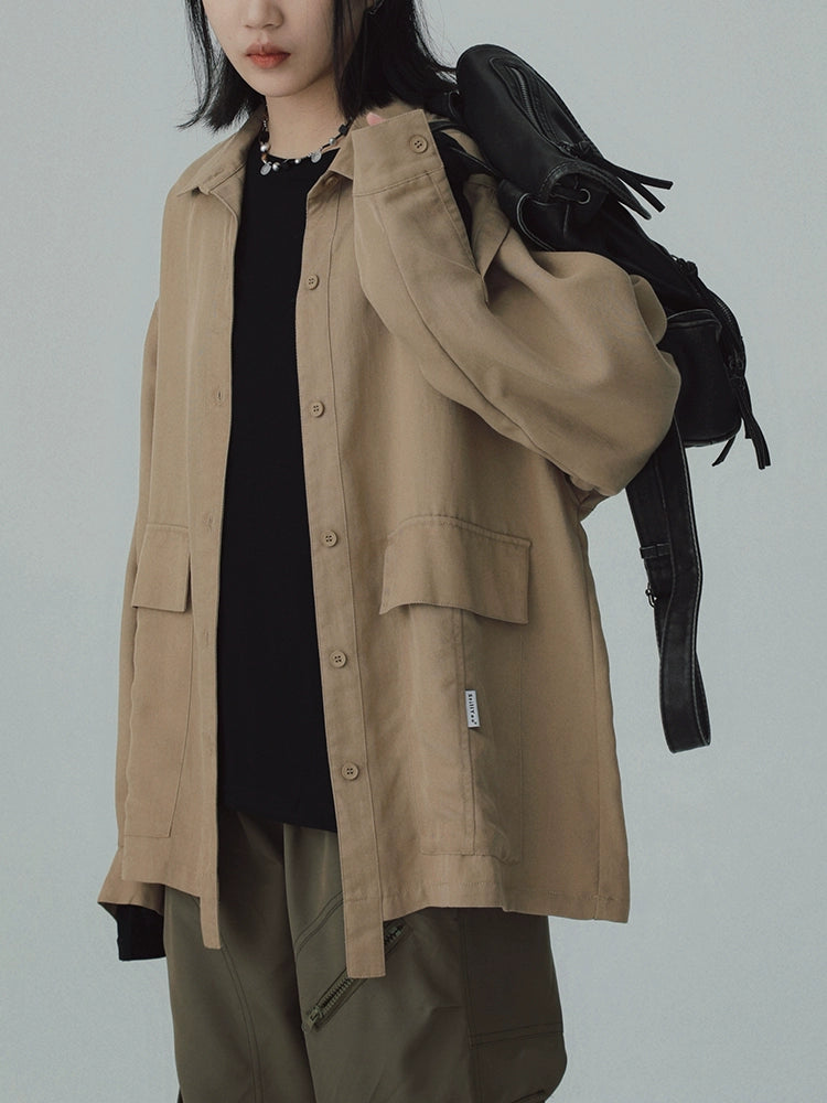 STILLYOU New Chinese-style Light Pocket Drape Long-sleeved Shirt