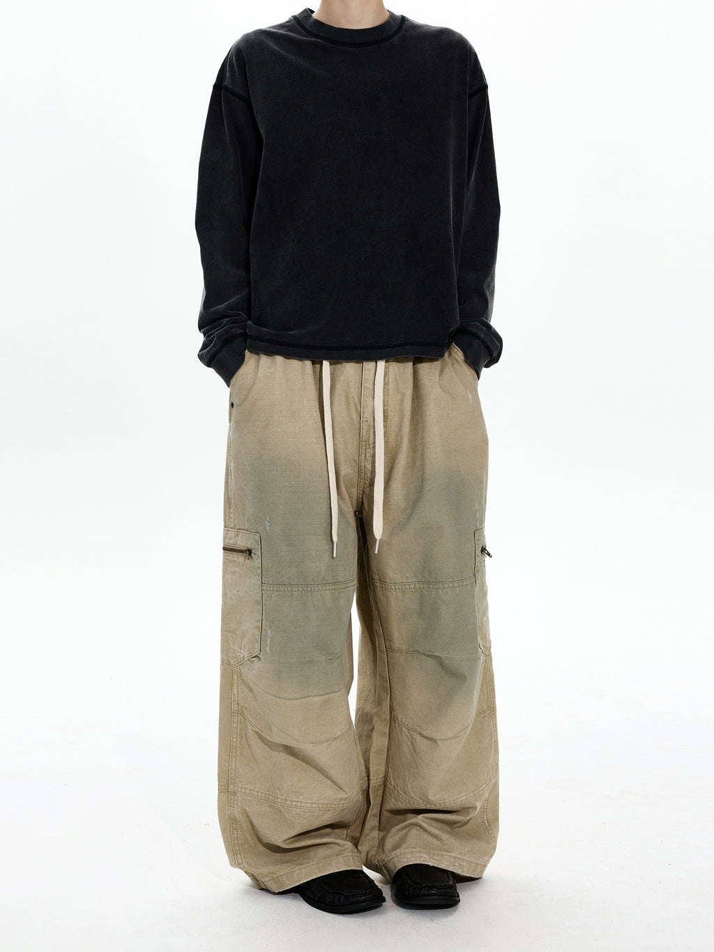 A+WF Retro Made Old Dirty Stained Pleated Overalls