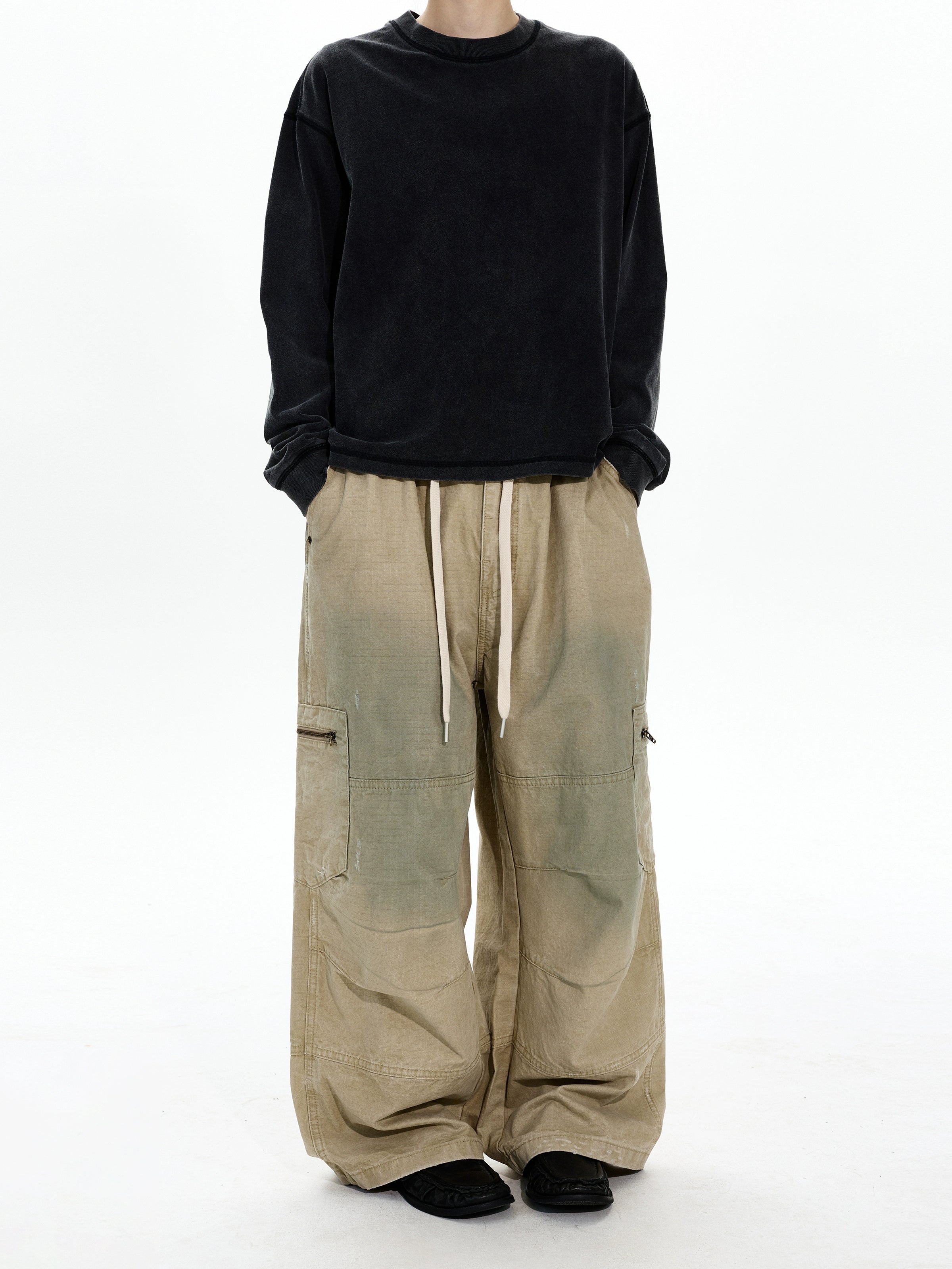 A+WF Retro Made Old Dirty Stained Pleated Overalls
