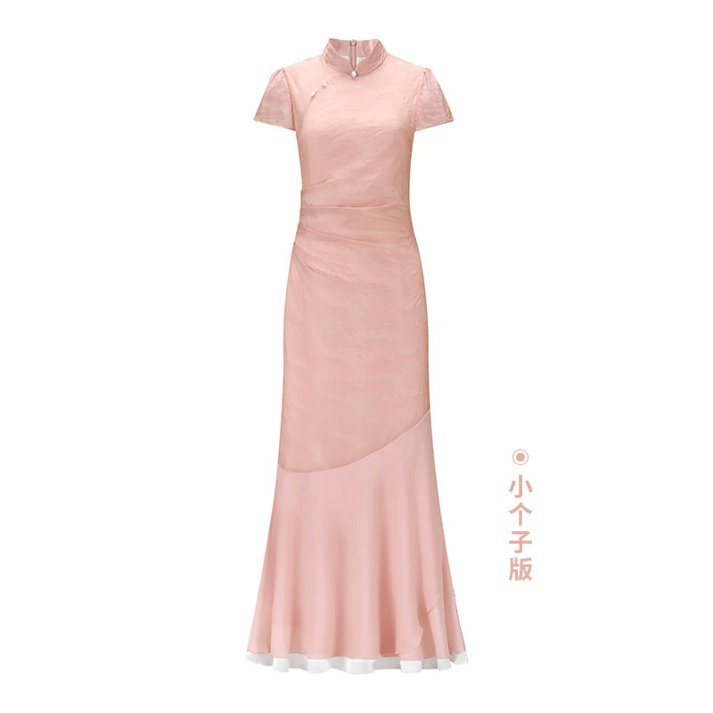 ZIHE Retro Stand-up Neck Splicing Dress