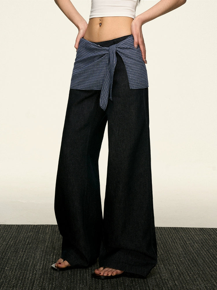 Aaisup Mid-waist Slim Straight Versatile Loose Wide-leg Pants