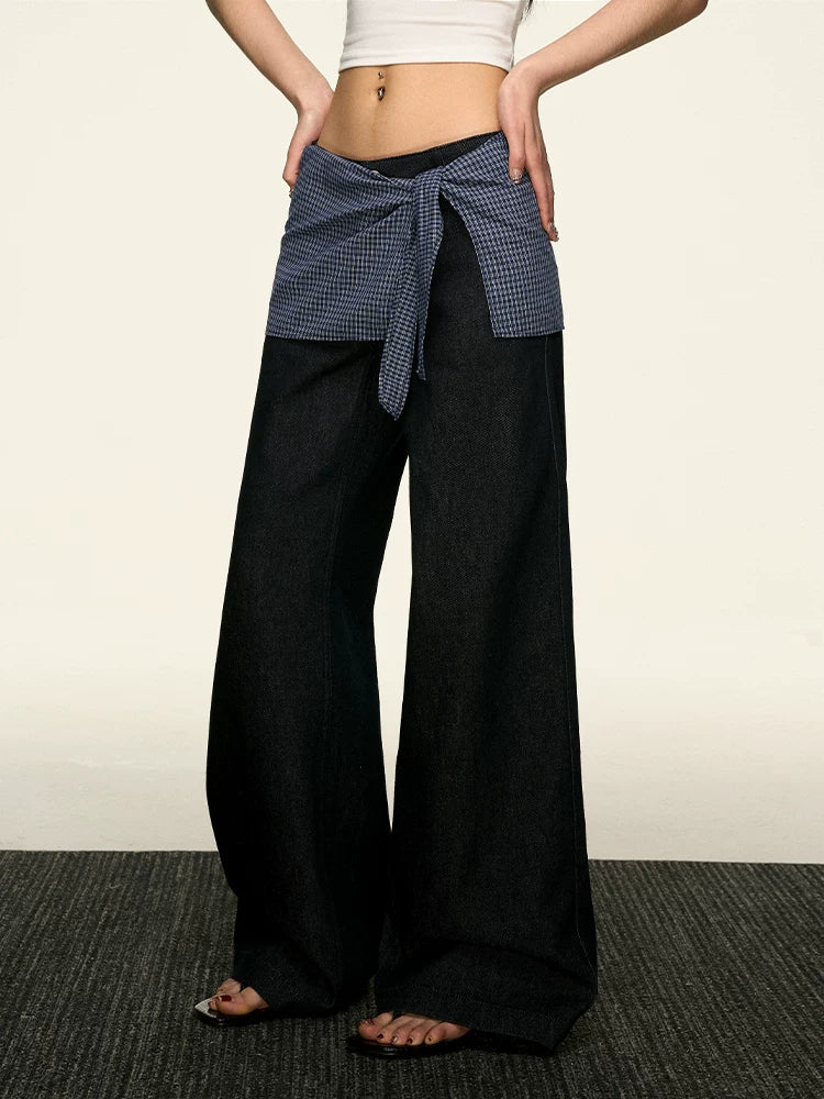 Aaisup Stacks Fake Two-piece Straight Jeans