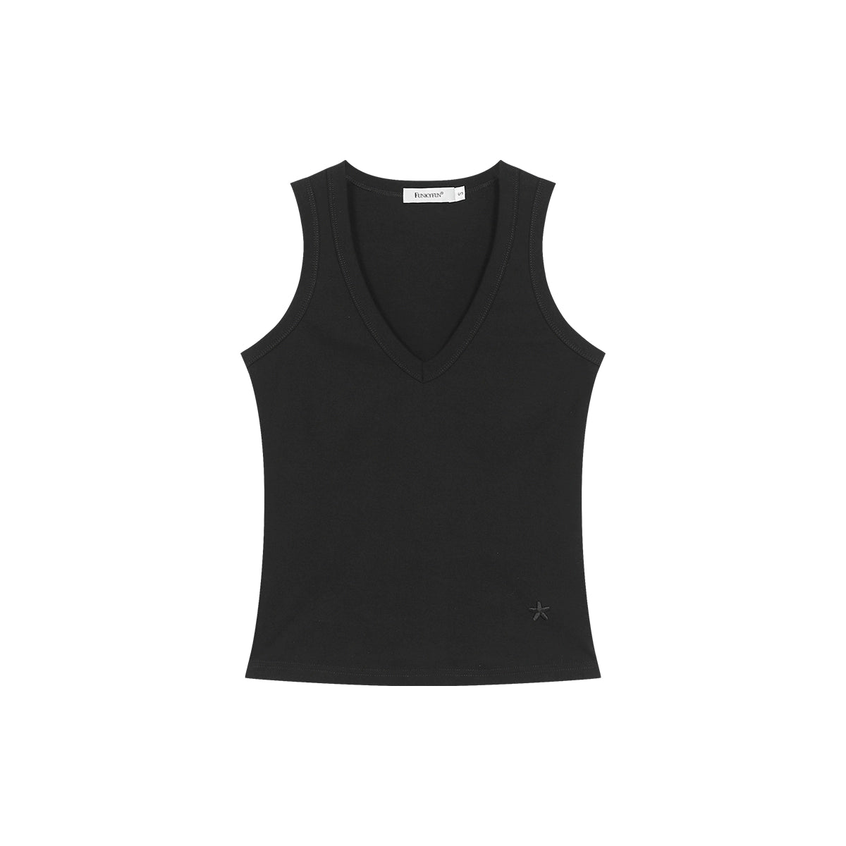 FUNKYFUN V-neck Embroidered Waist Sleeveless Vest of The Same Color