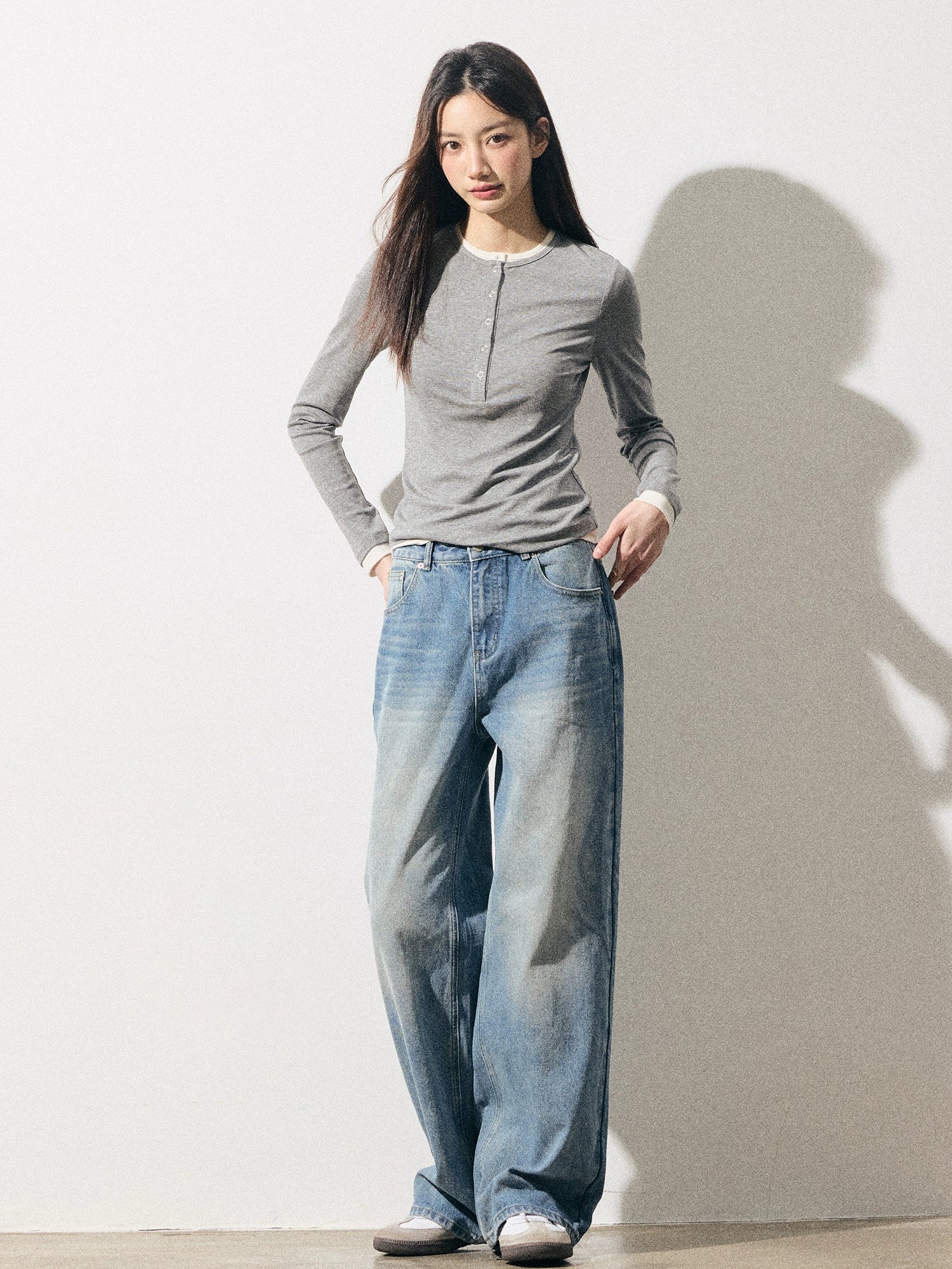 RPB BRAND Thin Henry Collar Fake Two Long Sleeve Knitted Overcoat