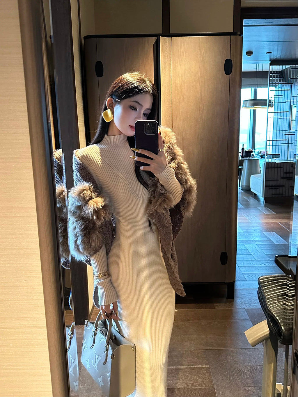 CHUYUQI Waist-knitted Semi-turtleneck Dress