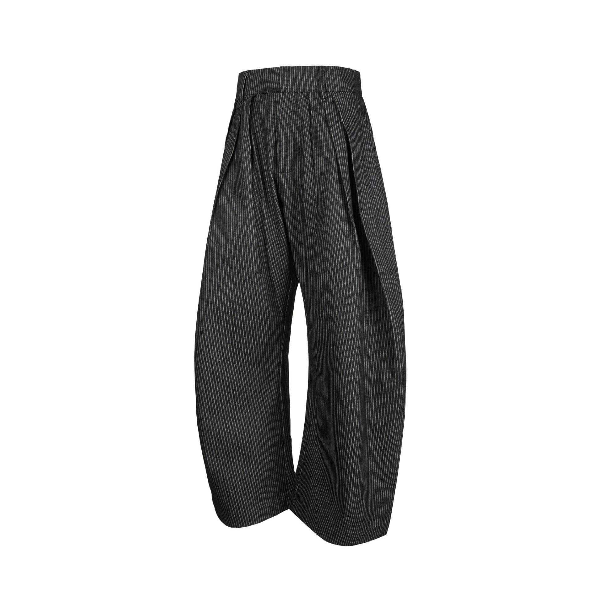 EME Striped Vintage Pleated Casual Trousers