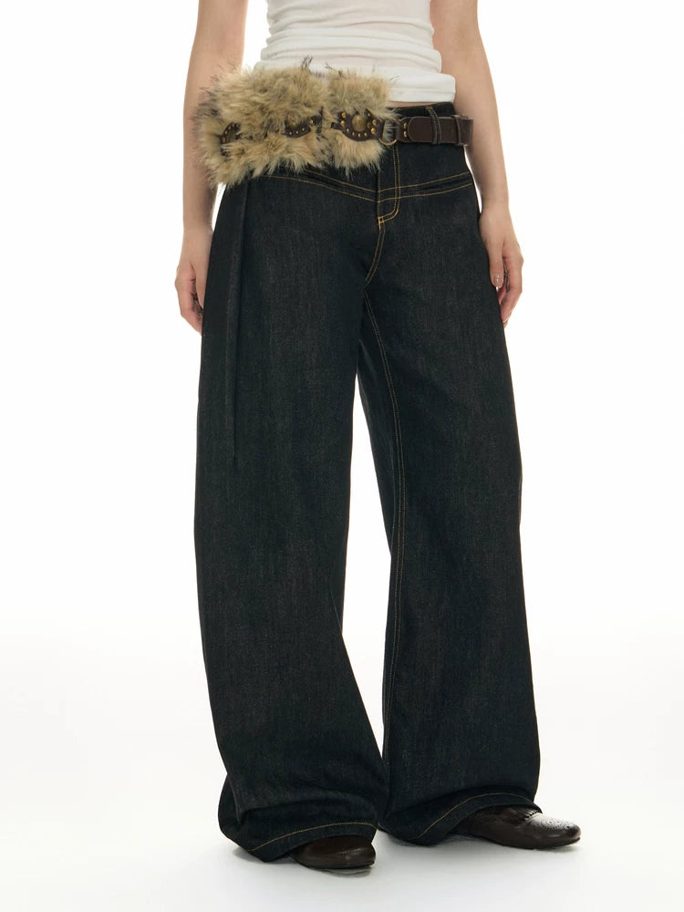 TGNS Vintage Banged Nailed Belt Loose Jeans