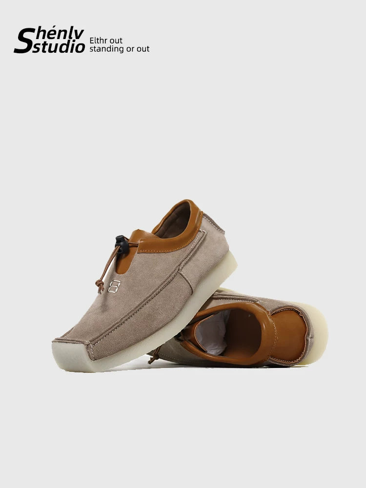 SHENLV STUDIO Suede Color Matching Square Head Flip Leather Shoes