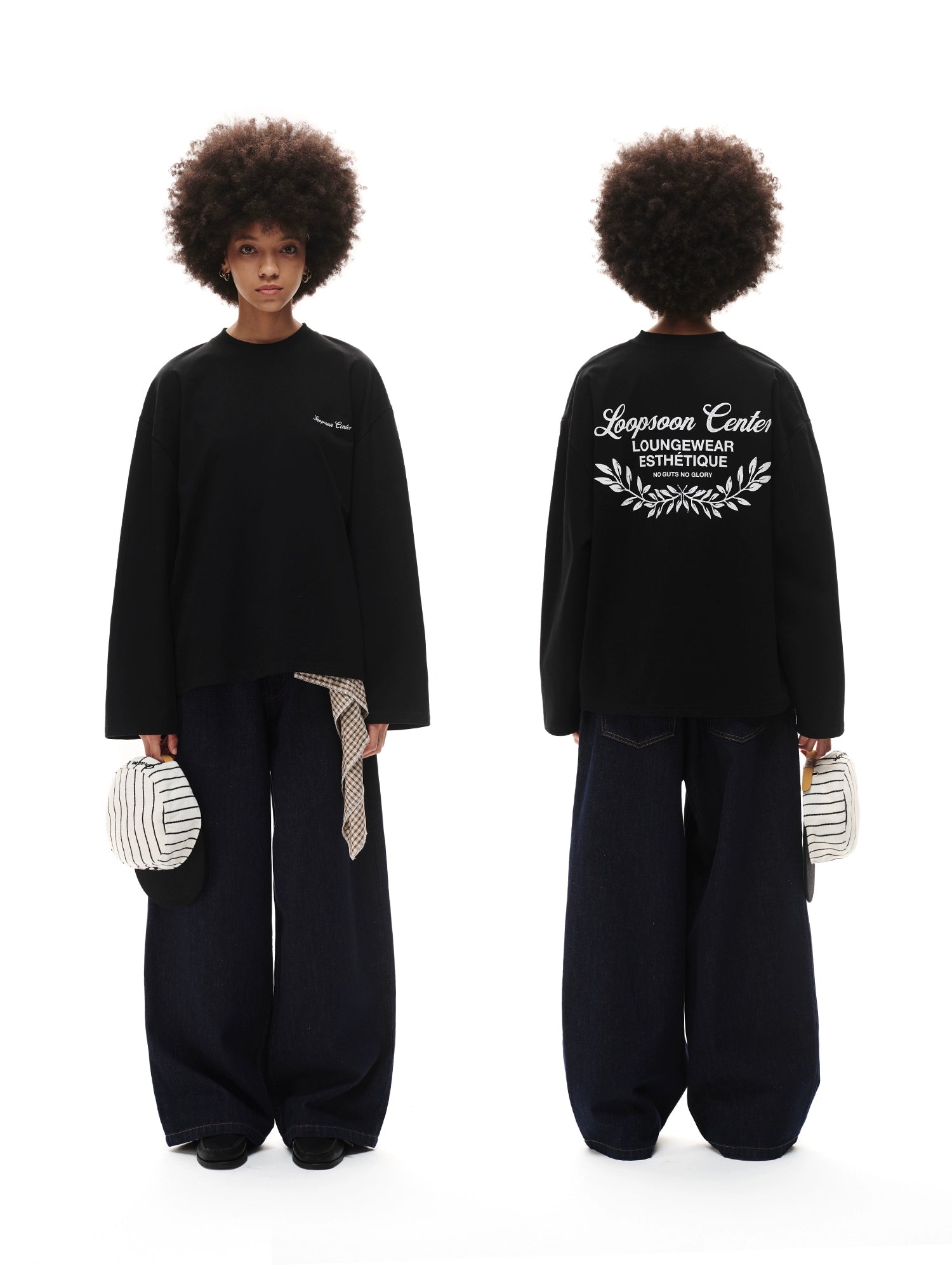 Loopsoon Back Wheat Ear Printing Simple Versatile Long Sleeve