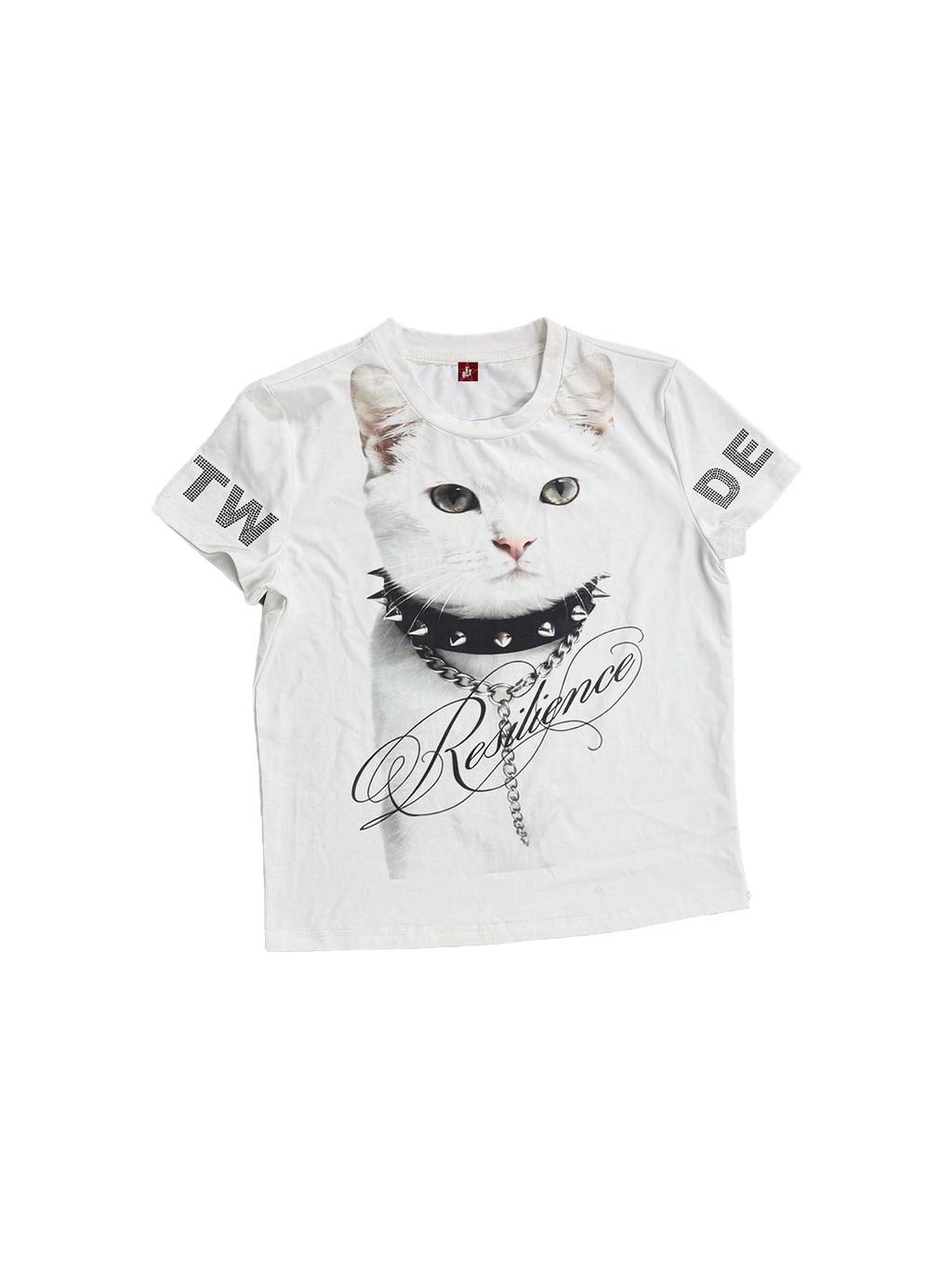 DETW Cat Print Shoulder Slimming Tee
