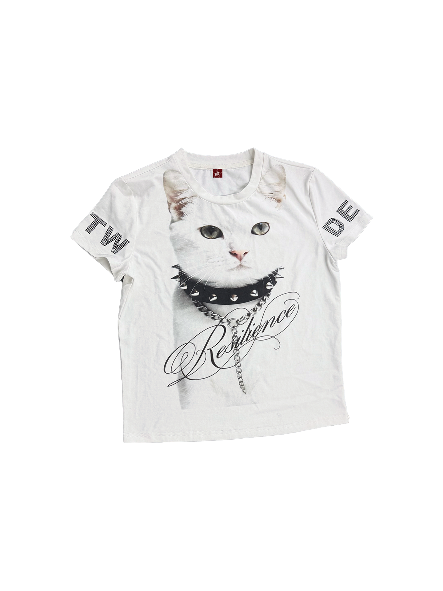 DETW Cat Print Shoulder Slimming Tee