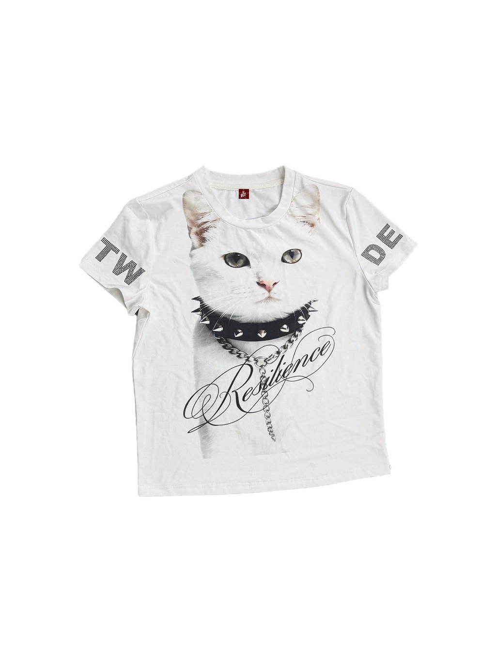 DETW Cat Print Shoulder Slimming Tee