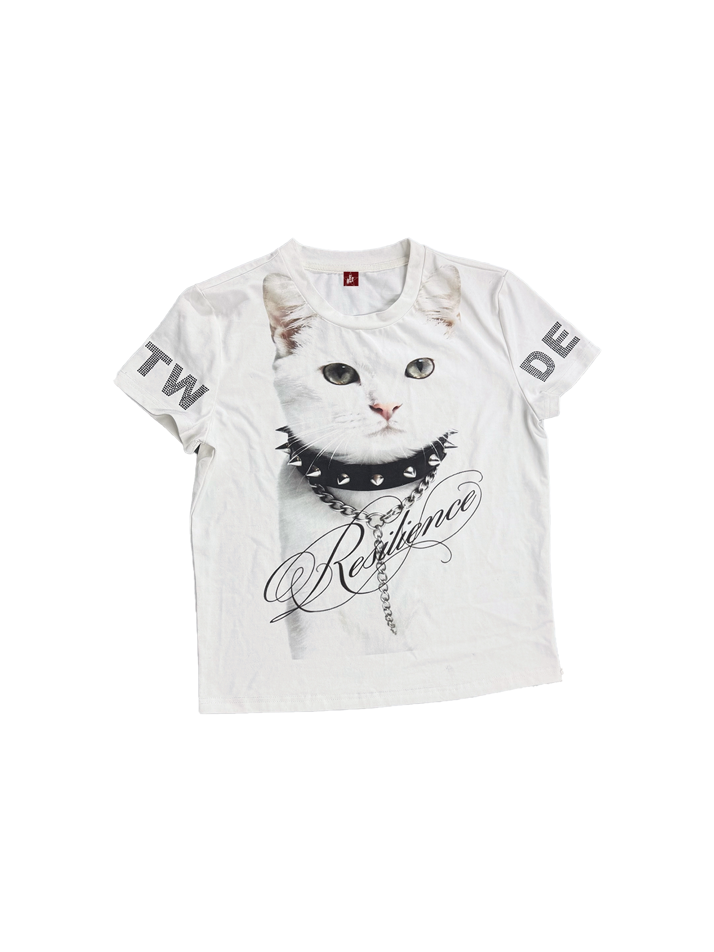 DETW Cat Print Shoulder Slimming Tee