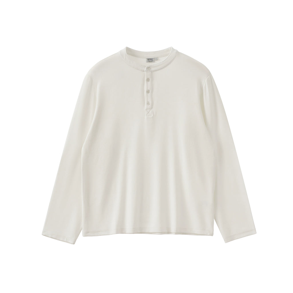 BUTTBILL 24AW Japanese Henry Neck 5% Merino Blended Long Sleeve Tee