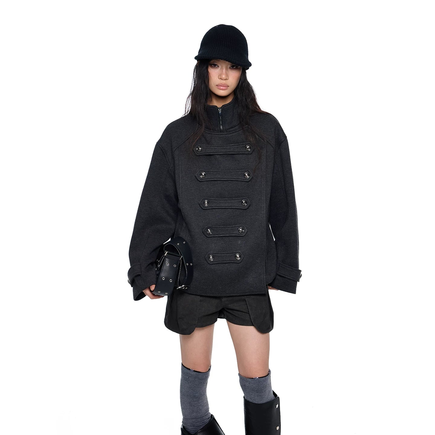 EZEK Pleated Short Double-sided Wool Coat