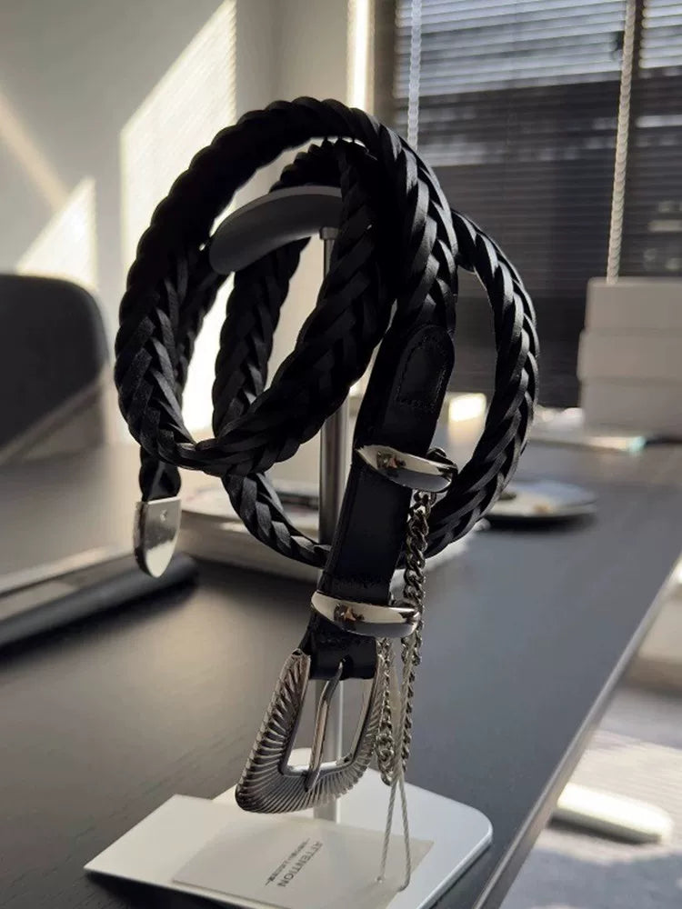 Borrowed Project Vintage Cowhide Woven Belt