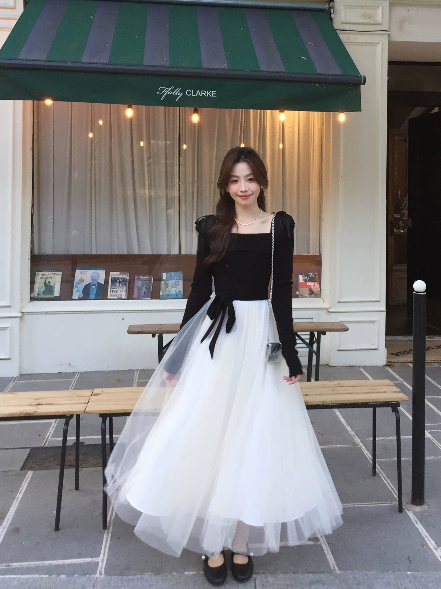 Even Square Collar Daughter Pinched Waist Thin Dress