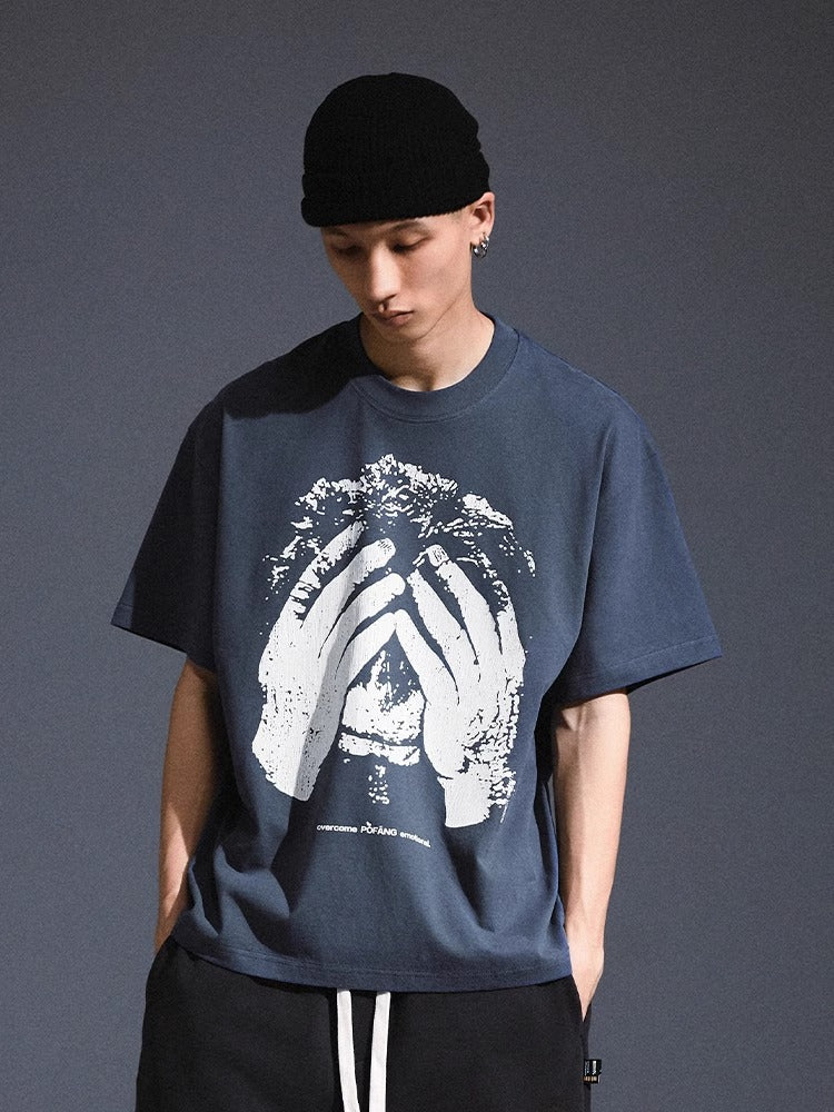 Remedy Portrait Crack Printing Half Sleeve Tee