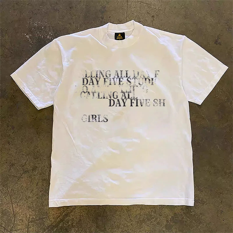 UPUPXIA  English Printing Loose Casual Tee