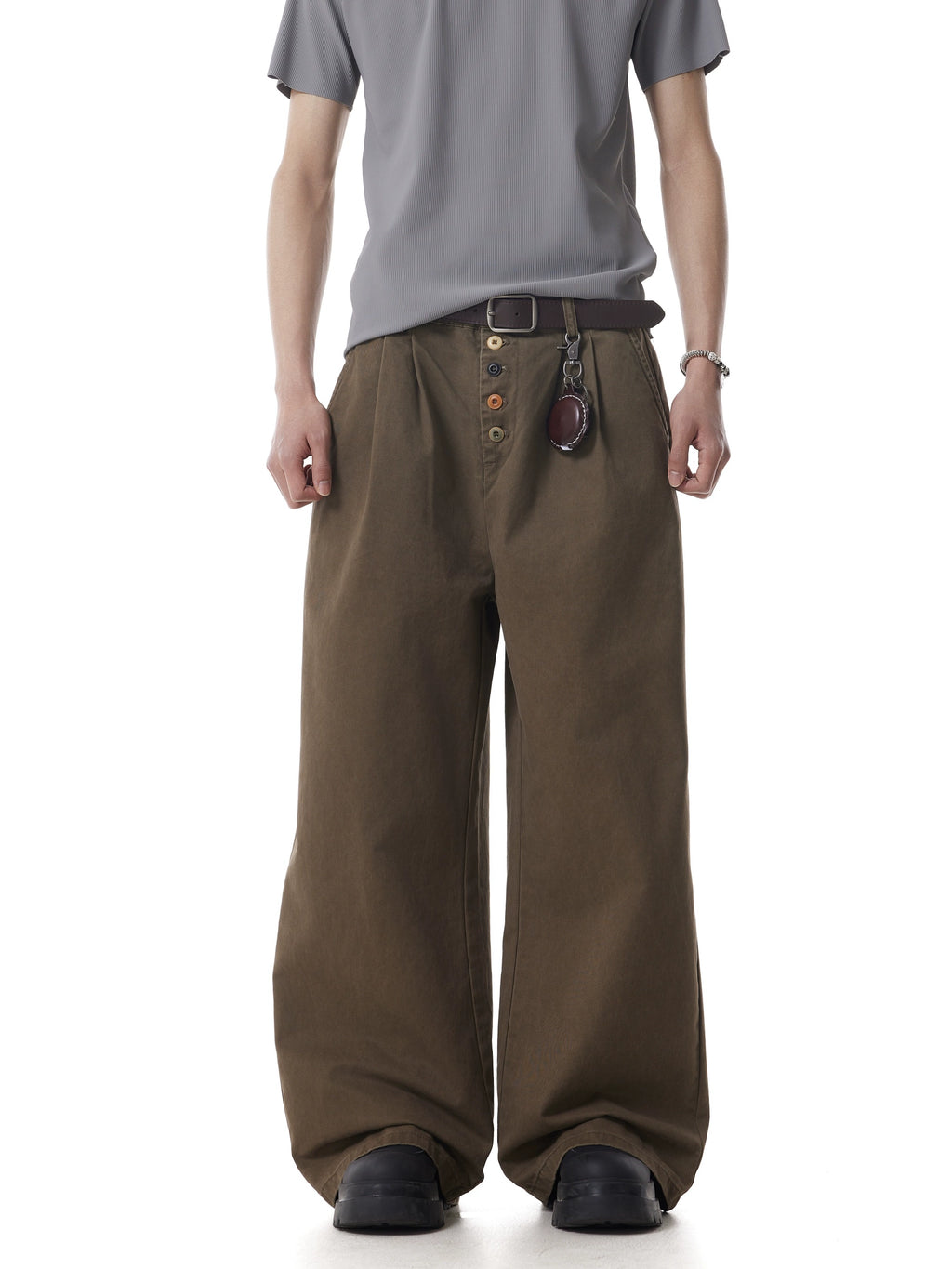"Clearance"BTSG Niche Color Breasted Design Wide-leg Slacks
